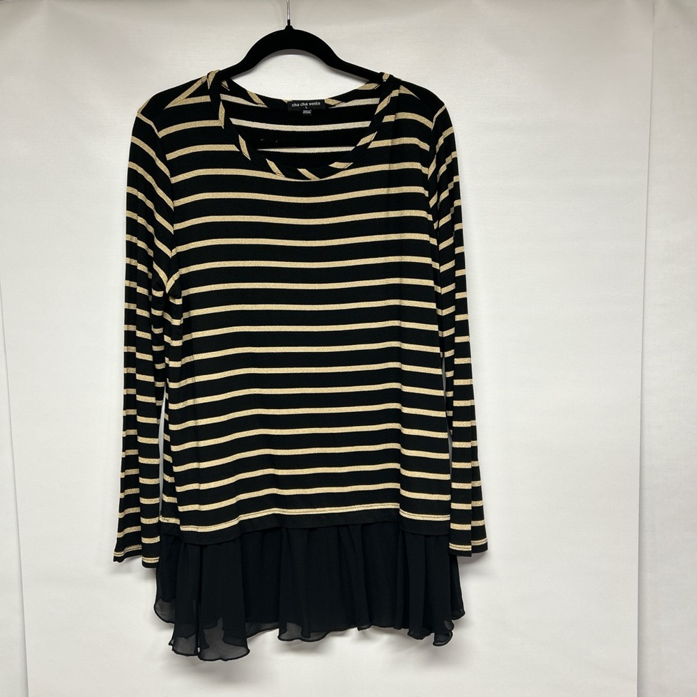 Cha Cha Vente Black and Gold Striped Top